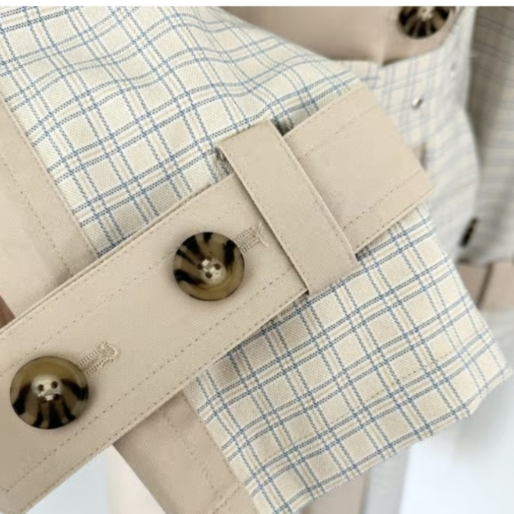 NWT AVEC LES FILLES Women's Mixed Media Plaid Cotton Trench Coat L - Picture 9 of 12